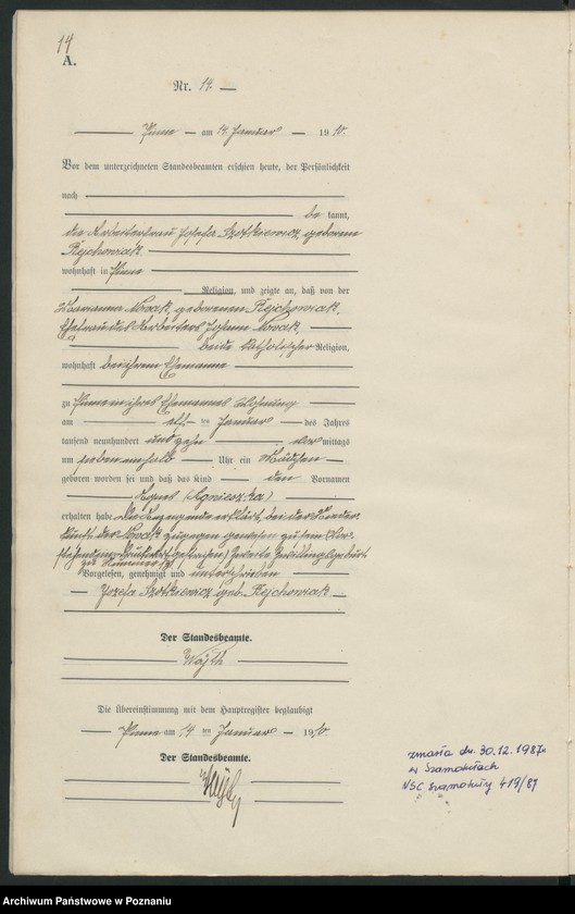 Obraz 17 z jednostki "Geburts-Neben-Register"