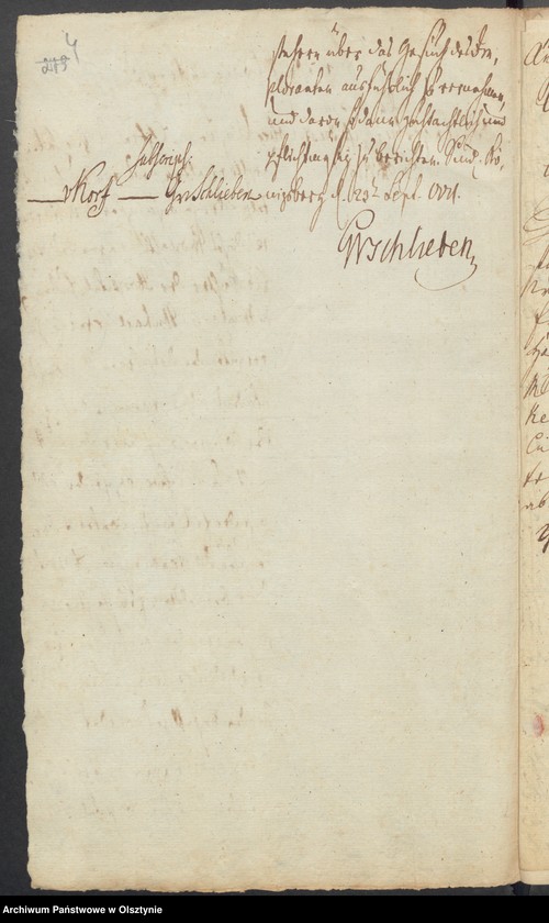 image.from.unit.number "In S. [Sachen] des Erbpächters der Rastenburgischen Hospital Huben zu Mulack [Muławki] Michael Lemcke wegen erlittenen Mißwachses und gebethener Zins=Erlaßung"