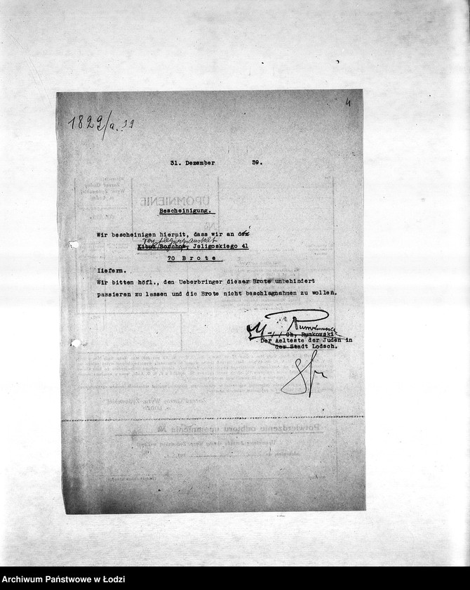 Obraz 7 z jednostki "Sprawy zaświadczeń [m.in. o zatrudnieniu mieszkańców getta, wysokości poborów, miejscu zamieszkania, sytuacji materialnej, wsparciach pieniężnych]"