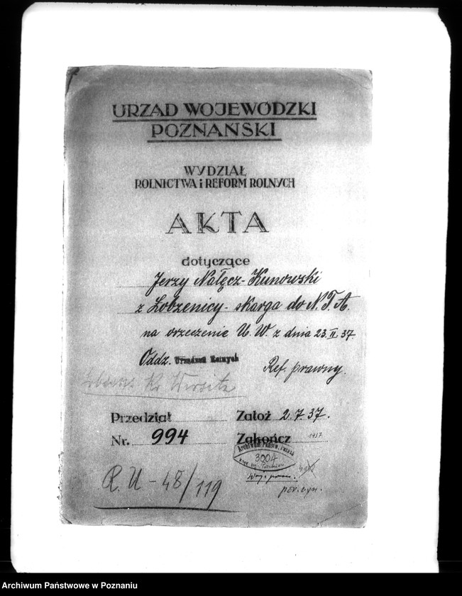 Obraz 4 z jednostki "Jerzy Nałęcz-Kunowski z Łobżenicy, skarga do NTA na orzeczenie Urzędu Wojewódzkiego z dnia 23,II,37 w sprawie przymusowego wykupu"