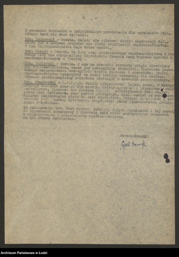 Obraz 19 z jednostki "Współzawodnictwo pracy; protokoły z narad ogólnołódzkich, sprawozdania różnych dyrekcji Centralnego Zarządu Przemysłu Włókienniczego"