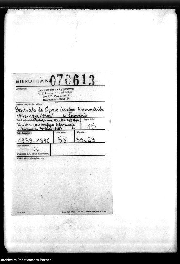 Obraz 2 z jednostki "Podręczna teczka akt dra Kortka, zawierająca informacje o utworzeniu Zentralstelle f.d. Gräber oraz korespondencję w sprawie miejscowych Niemców, zaginionych w 1939 roku"