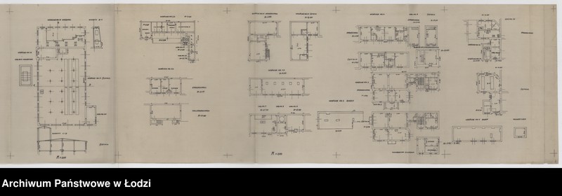 Obraz 2 z jednostki "Lageplan des Grundstückes in Litzmannstadt an der Danzigerstraße Nr 18. Rzuty i przekroje poszczególnych budynków"