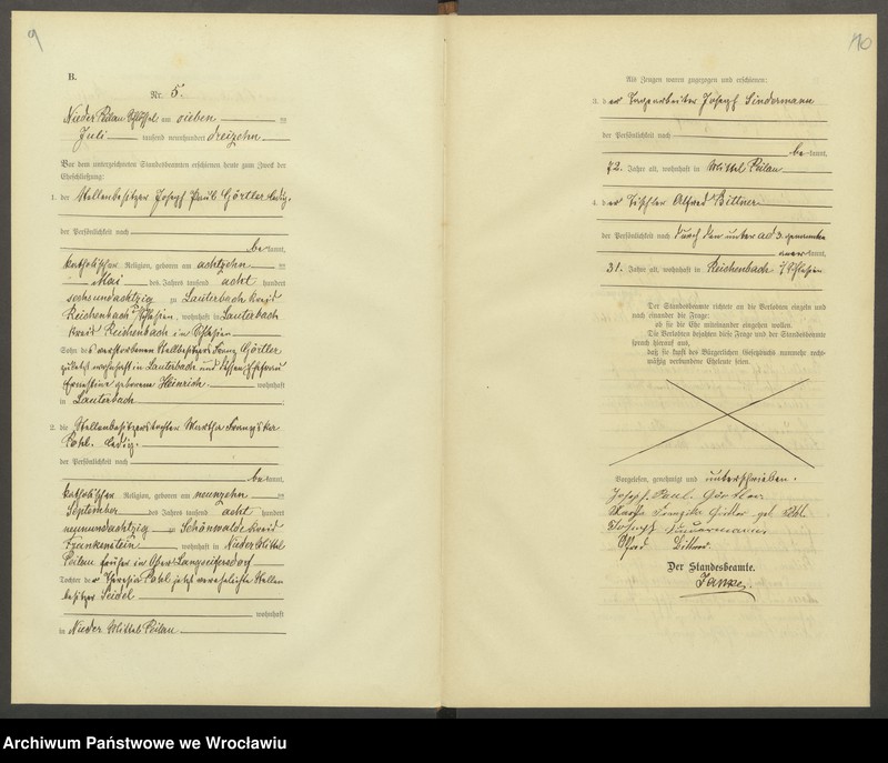 Obraz 8 z jednostki "Heiraths-Haupt-Register Nieder Peilau (Piława Dolna) 1913-1917"