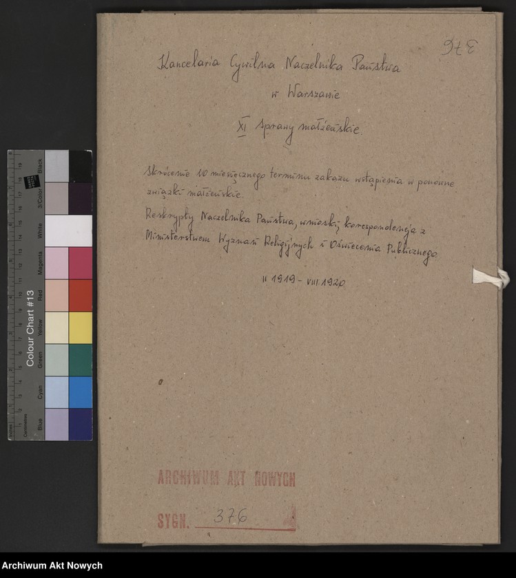 image.from.unit.number "Skrócenie 10 miesięcznego terminu zakazu wstąpienia w ponowne związki małżeńskie. Reskrypty Naczelnika Państwa, wnioski, korespondencja z Min. Wyznań Religijnych i Oświecenia Publicznego"