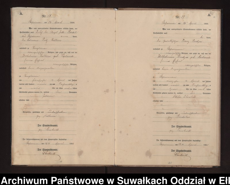 image.from.unit.number "Geburts-Neben-Register des Preussischen Standes-Amtes Stasswinnen Kreis Loetzen"