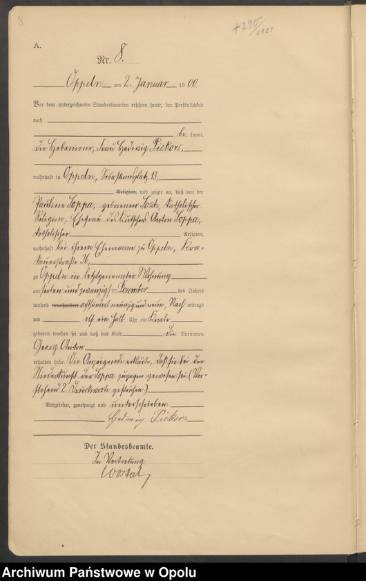 Obraz 12 z jednostki "Urząd Stanu Cywilnego w Opolu 1900 Rejestr Urodzeń Księga Miejscowa Nr 1 do 674"