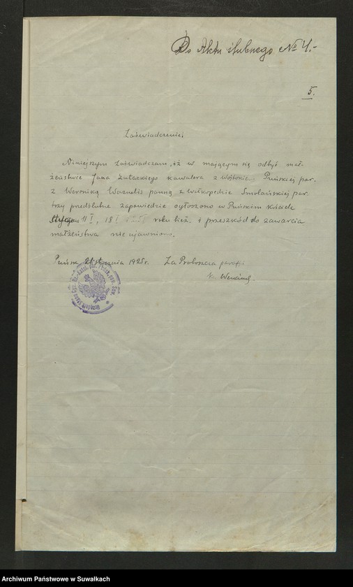 image.from.unit.number "Dokumenty zaślubionych Smolańskiej parafii za 1925 rok"