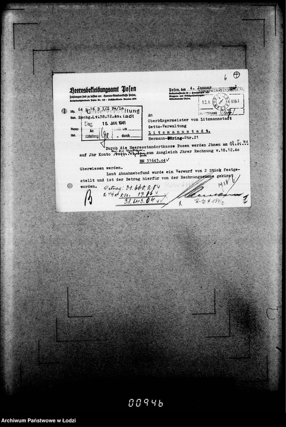 Obraz 10 z jednostki "[Rachunki Heeresbekleidungsamt Posen dla Zarządu Getta]"