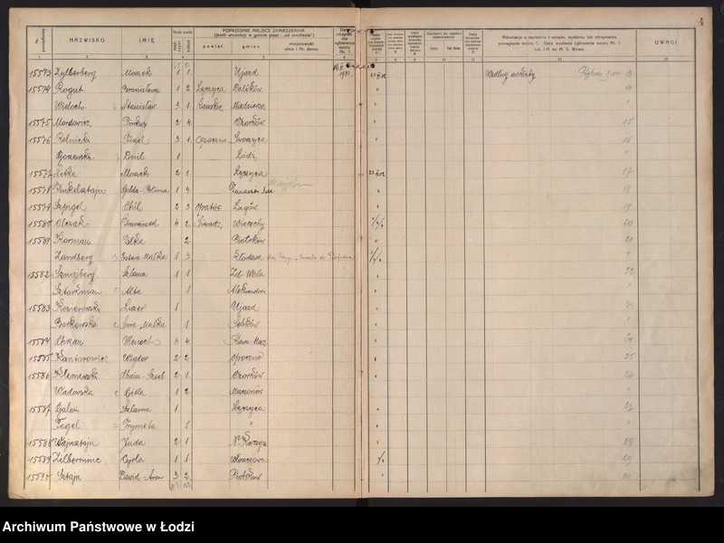 Obraz 8 z jednostki "Księga kontroli ruchu ludności (rejestr osób przybywających do gminy) Łódź, komisariat III, ks. VIII, nr 15533-17398"