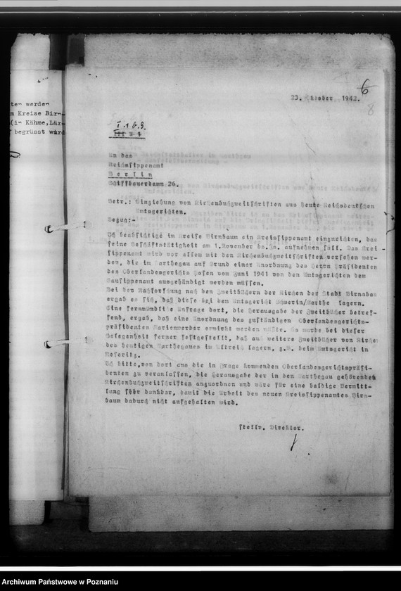 Obraz 12 z jednostki "[Korespondencja w sprawach organizacyjnych, sprawozdanie z działalności], Kreissippenamt Birnbaum [Międzychód]"