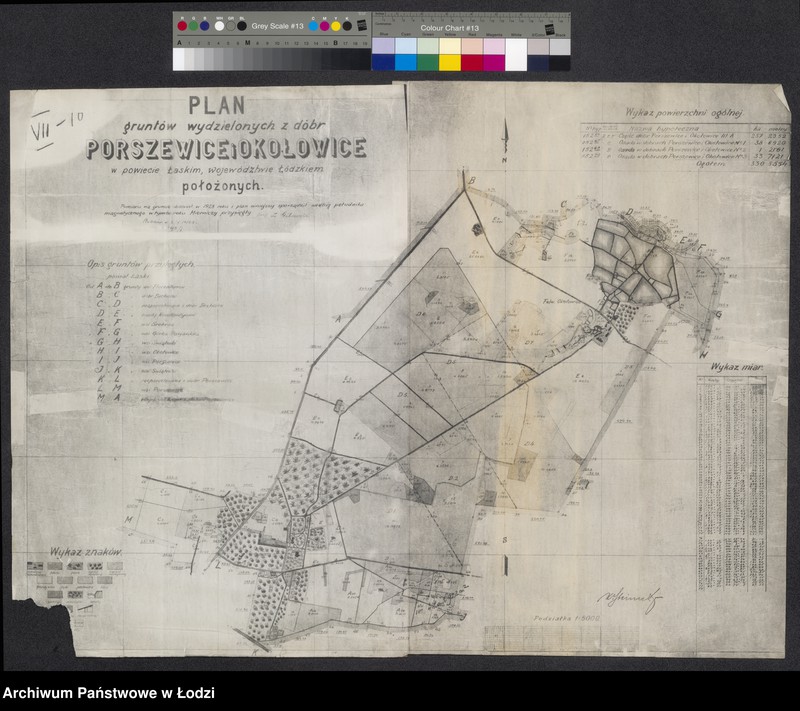 Obraz 1 z jednostki "Plan gruntów wydzielonych z dóbr Porszewice i Okołowice w powiecie łaskim województwie łódzkiem położonych"