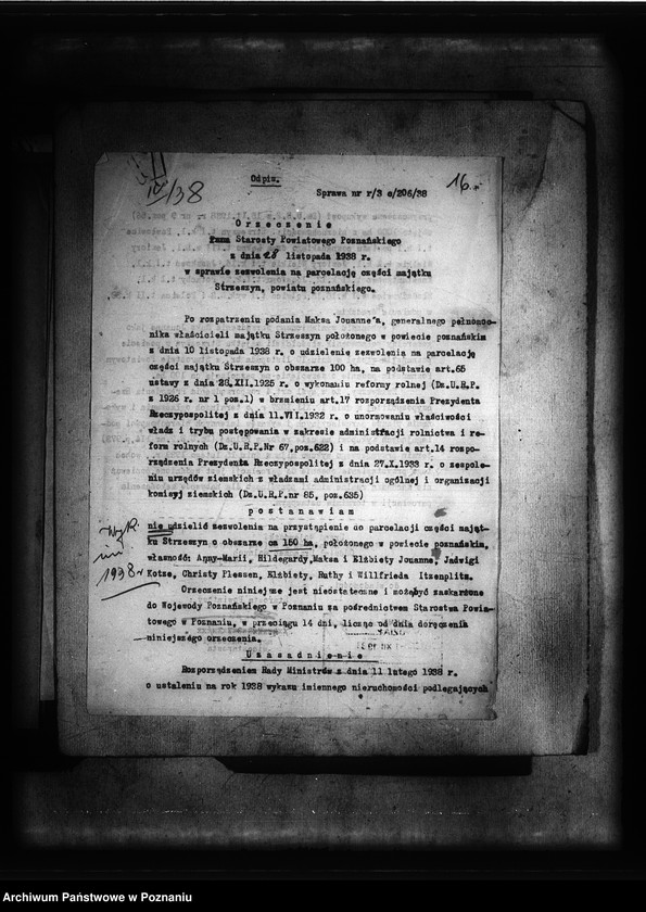 Obraz 20 z jednostki "Przymusowy wykup majątku Strzeszyn powiatu poznańskiego na cele parcelacyjne"