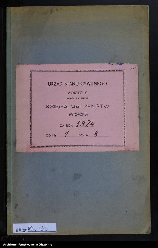 image.from.unit.number "Heiraths-Neben-Register Nr 1 - 8 [ Księga małżeństw - wtóropis ]"