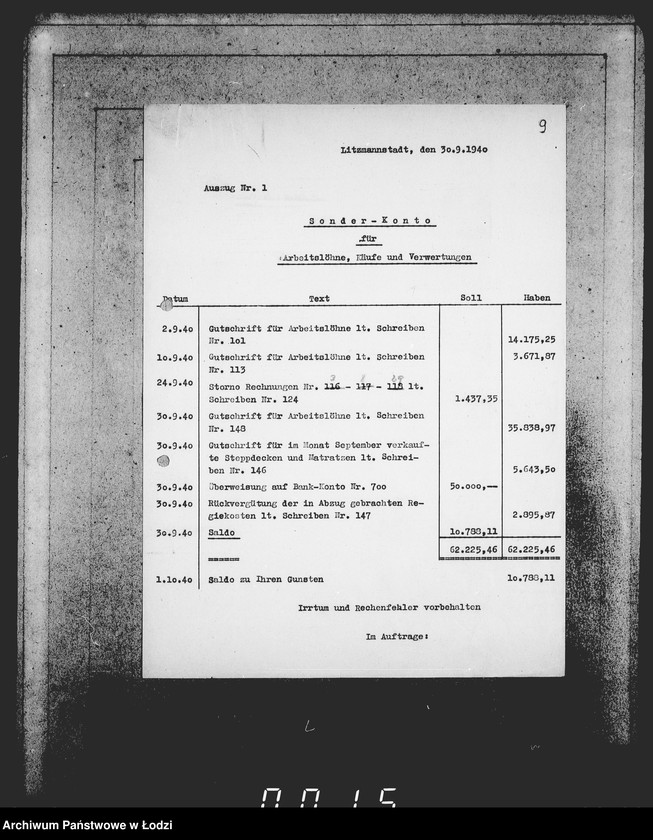Obraz 13 z jednostki "Auszüge Aufstellungen für das Sonder-Konto"