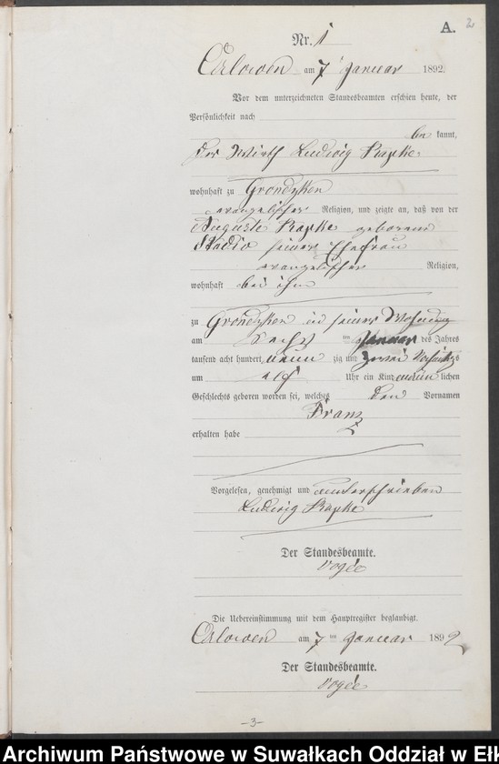 image.from.unit.number "Geburts-Neben-Register des Preussischen Standes-Amtes Orlowen Kreis Loetzen für das Jahr 1892"