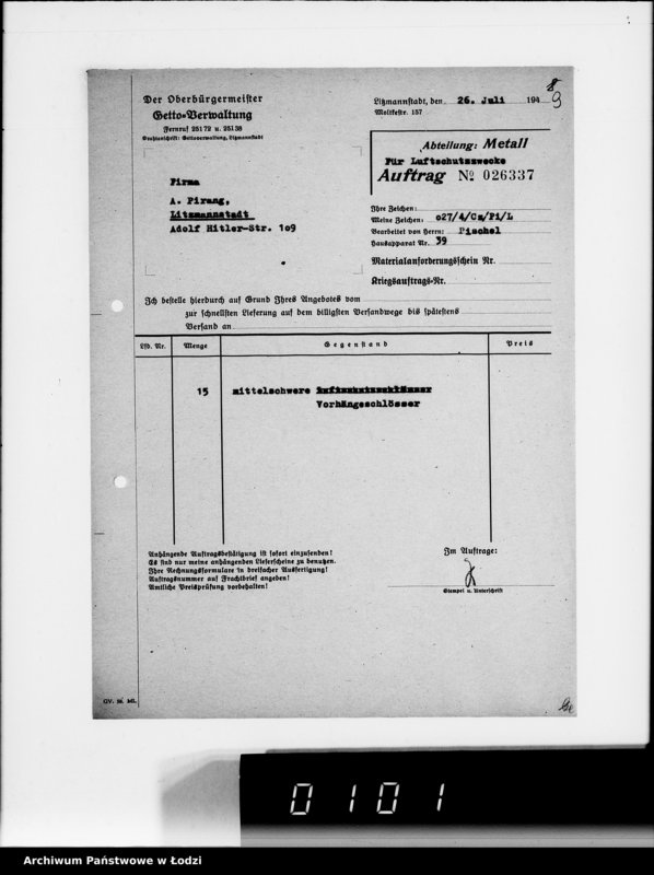 Obraz 13 z jednostki "Aufträge Metall-Abteilung v.26101-26343"