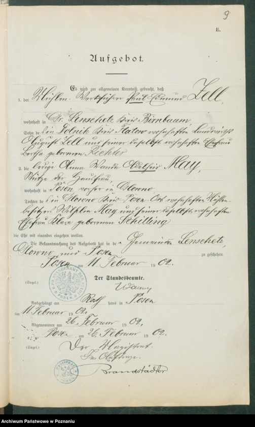 Obraz 11 z jednostki "[Dokumenty dostarczone przez narzeczonych do zawarcia związku małżeńskiego za 1902 rok. Tom IV]"