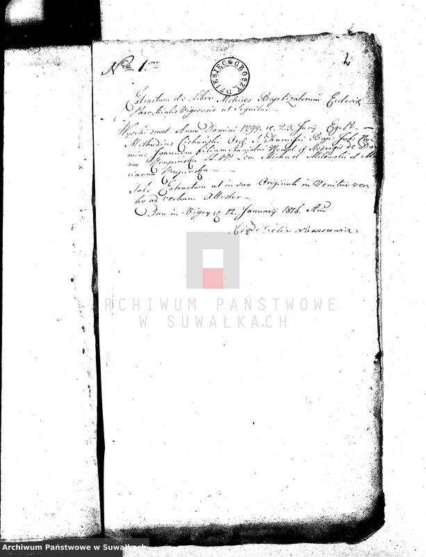 image.from.unit.number "Dowody do Akt Małżeństwa Gminy Wigierskiey od dnia 1 Stycznia 1816 Roku do dnia ostatniego Grudnia tegoż Roku 1816."