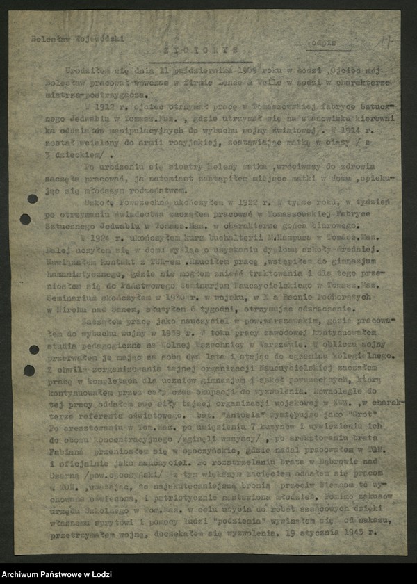 Obraz 14 z jednostki "Życiorysy [działaczy PPS różnych zawodów pełniących funkcje społeczno- polityczne]"