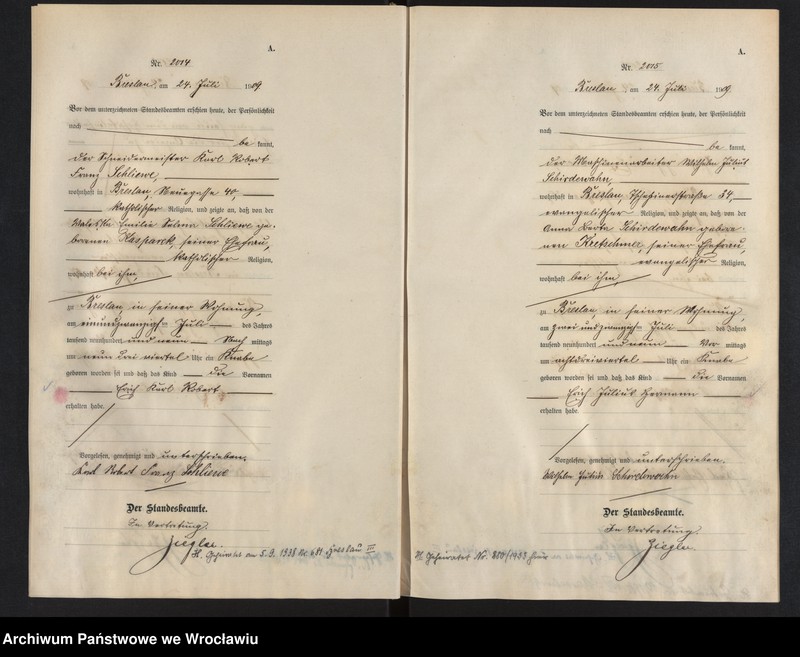 image.from.unit.number "Geburts-Haupt-Register Breslau I 1909 Band 6"