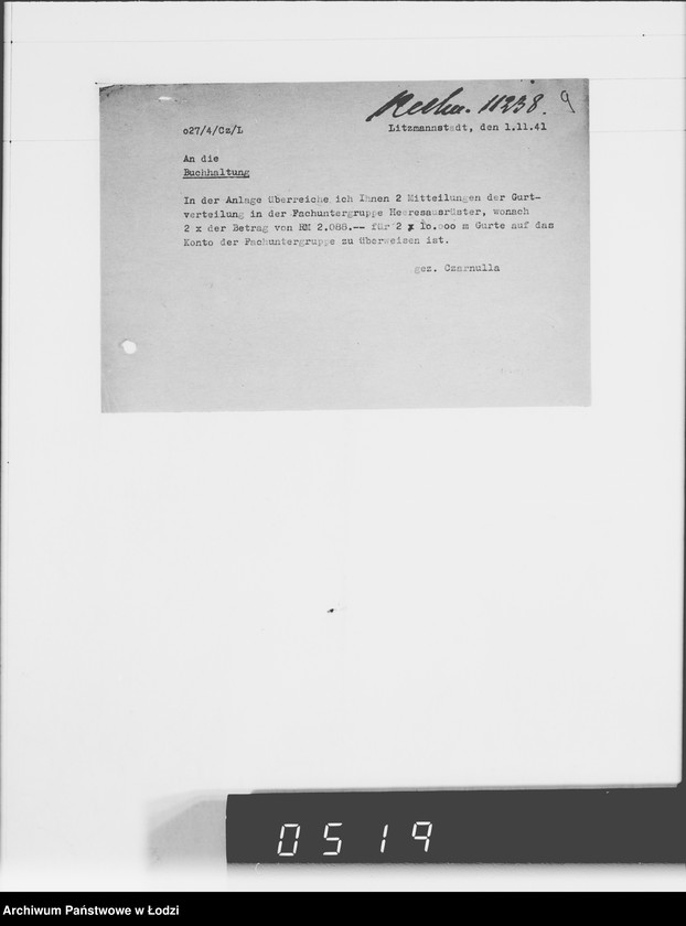 Obraz 13 z jednostki "Diverse Sch-Z [rachunki za dostawy towarów spoza Getta]"