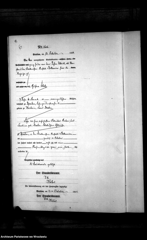 image.from.unit.number "Sterbe-Haupt-Register Breslau II 1884 Band 10"