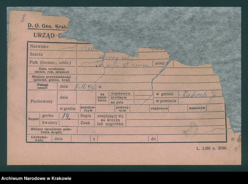 image.from.unit.number "Karty ewidencyjne zmarłych Włochów na terenie miejscowości: Kraków, Oświęcim, Zakopane, Bielsko, Aleksandrowice, Wadowice, Tanów."