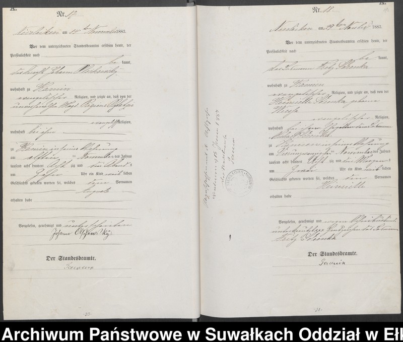 image.from.unit.number "Geburts-Haupt-Register des Königlich Preussischen Standes-Amtes Forstrevier Nicolaiken Kreis Sensburg für das Jahr 1883 [do 1887]"