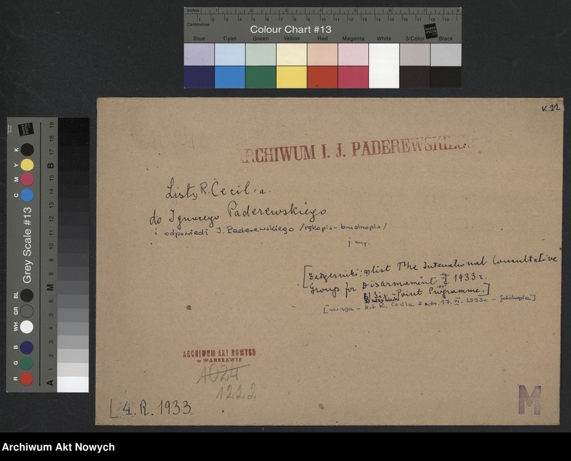 image.from.unit.number "Cecil Robert; Załączniki: a) list "The International Consultative Group for Disarmament"; b) "Six - Point Programme"; L.4 (odpowiedź - rękopis)"
