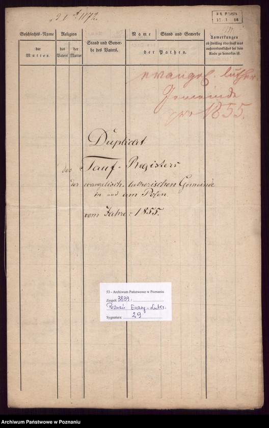 Obraz 2 z jednostki "Duplikat des Taufregisters"