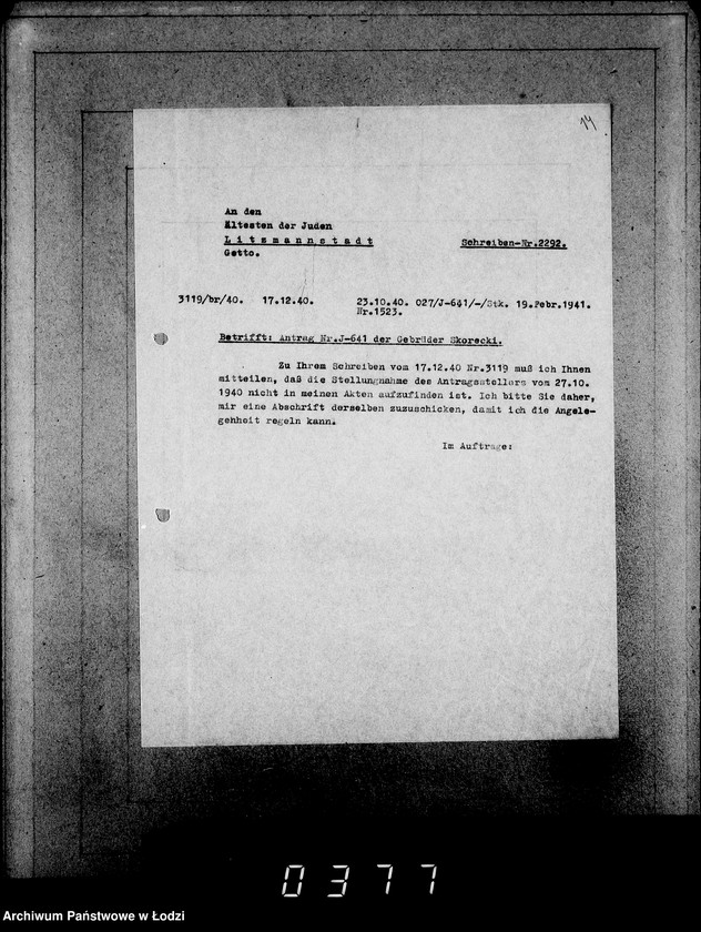 Obraz 18 z jednostki "J. 641-660.[Wnioski Żydów z Getta o zwrot należności za pracę lub towar wzięty na kredyt]"