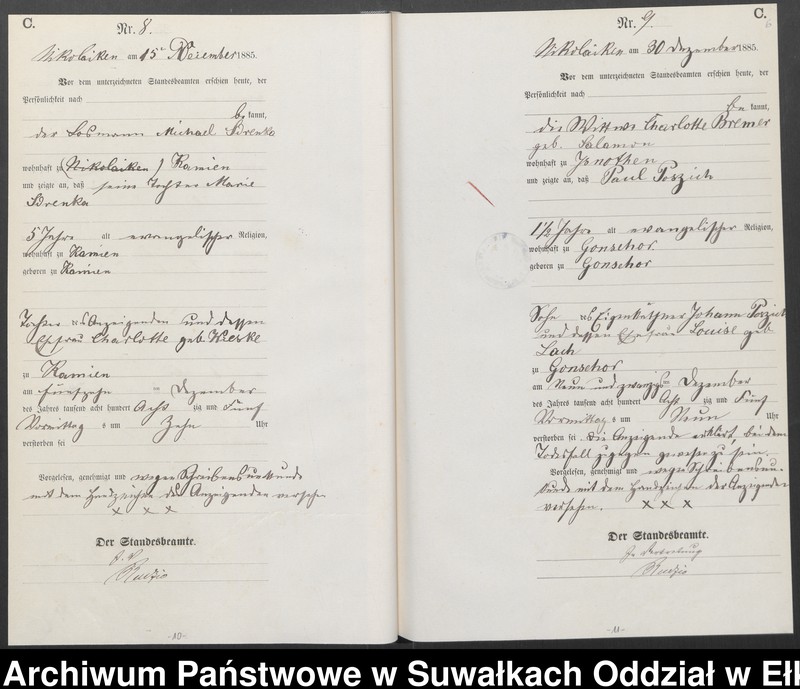 image.from.unit.number "Sterbe-Haupt-Register des Königlich Preussischen Standes-Amtes Forstrevier Nicolaiken Kreis Sensburg für das Jahr 1885[do 1887]"