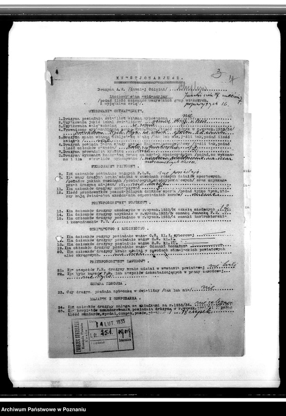 Obraz 11 z jednostki "Korespondencja Związku Strzeleckiego, sprawozdania, kwestionariusze ewidencyjne, rozkazy Komendy Powiatowej Związku Strzeleckiego w Koninie i podległych jej oddziałów"