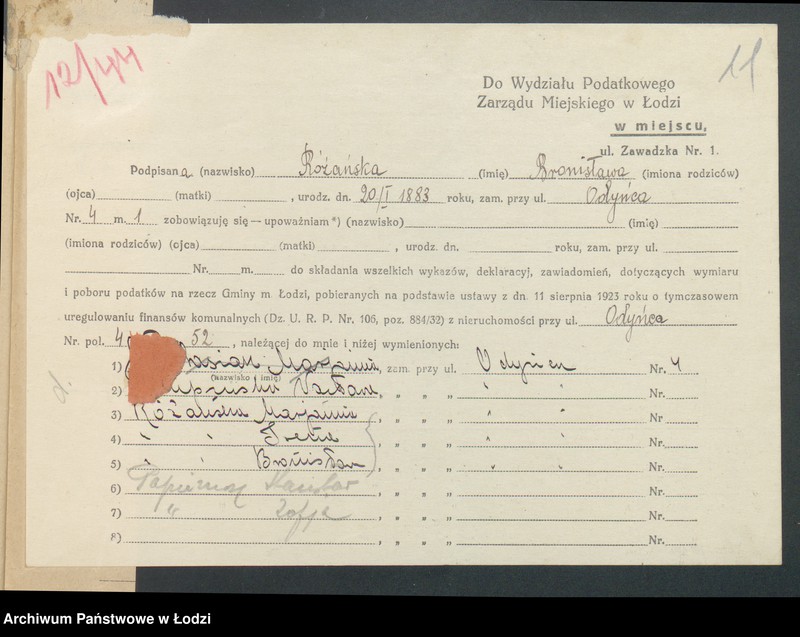 image.from.unit.number "Księga inwentarzowa nieruchomości m. Łodzi ul. Odyńca"