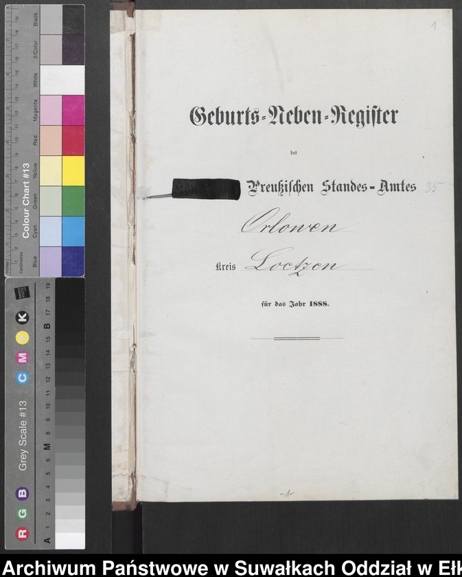 image.from.unit.number "Geburts-Neben-Register des Preussischen Standes-Amtes Orlowen Kreis Loetzen für das Jahr 1888"