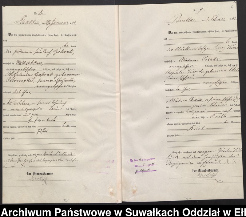 image.from.unit.number "Geburts-Haupt-Register des Königlichen Preussischen Standes-Amtes Bialla Kreis Johannisburg"