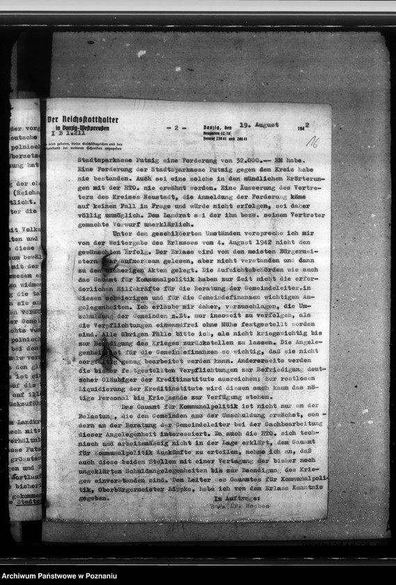 Obraz 19 z jednostki "Wertpapiere. Vermögen der Gemeinden. Liquidation der polnischen Sparkassen. Vorkriegsforderungen der Danziger Werft an die Gemeinden"