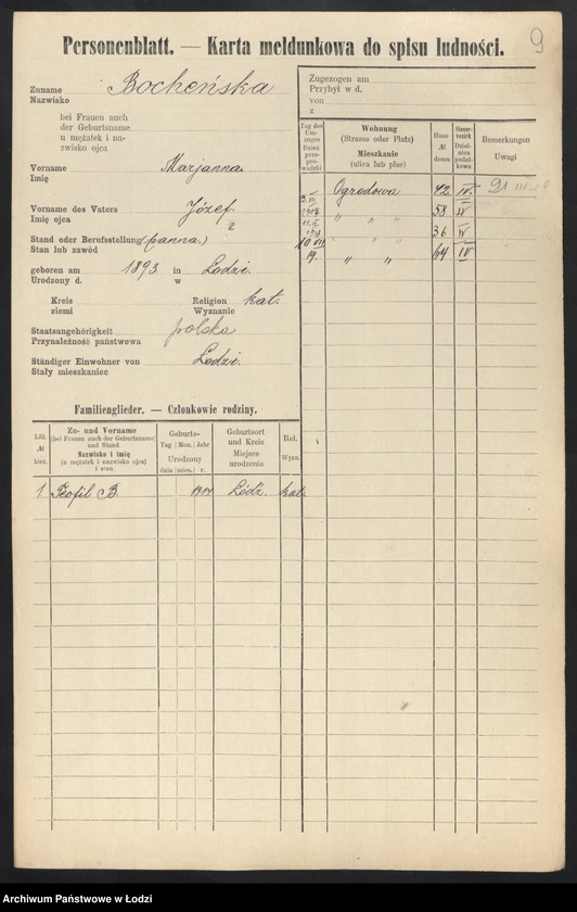 Obraz 11 z jednostki "[Spis ludności Łodzi] Bochenkiewicz - Bogdanow"