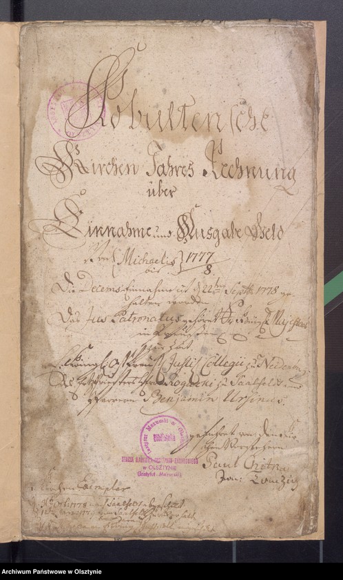 image.from.unit.number "Kobultische Kirchen Jahres Rechnung über Einnahme und Ausgabe Geld"