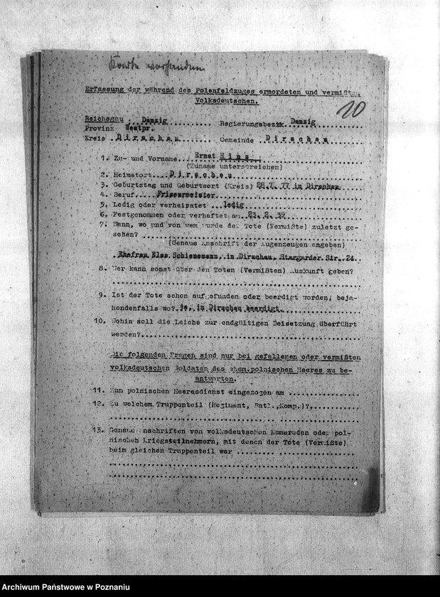 Obraz 14 z jednostki "Amtliche Meldung Kreis Dirschan (Tczew)"