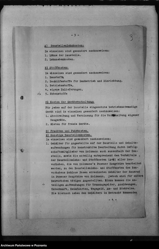 Obraz 6 z jednostki "Umbau - Deutsches Schloss in Posen. Selbstkostenvertrag"