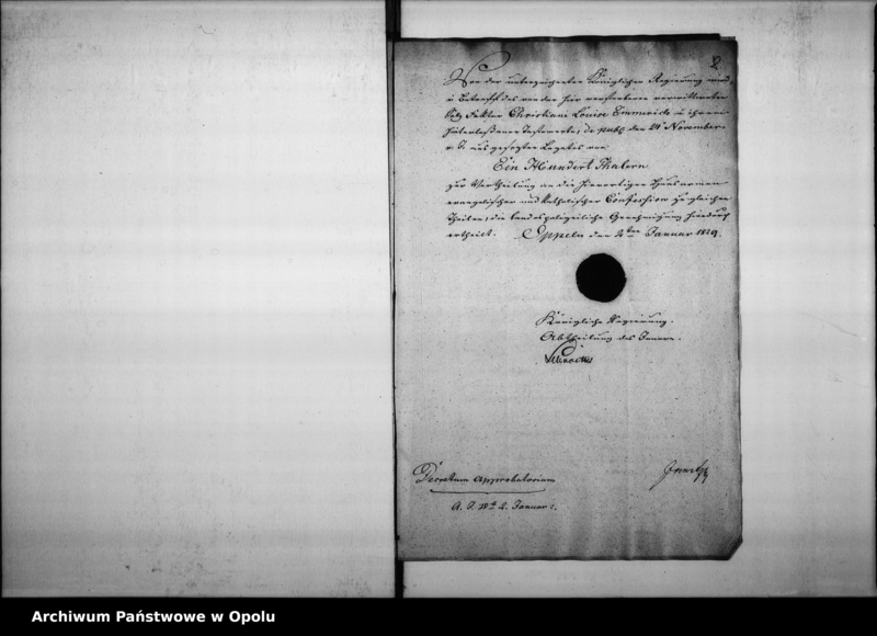 Obraz 11 z jednostki "Acta betreffend das von der verstorbenen verwitweten Salz Faktor Emmerich der hiesigen Haus Armen ausgesetzte Legat per 100 rtl. pro 1829"