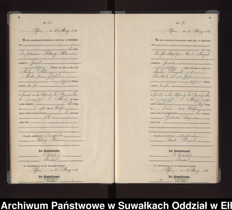 Obraz 9 z jednostki "Geburts-Neben-Register des Königlichen Preussischen Standes-Amtes Gneist Kreis Loetzen"