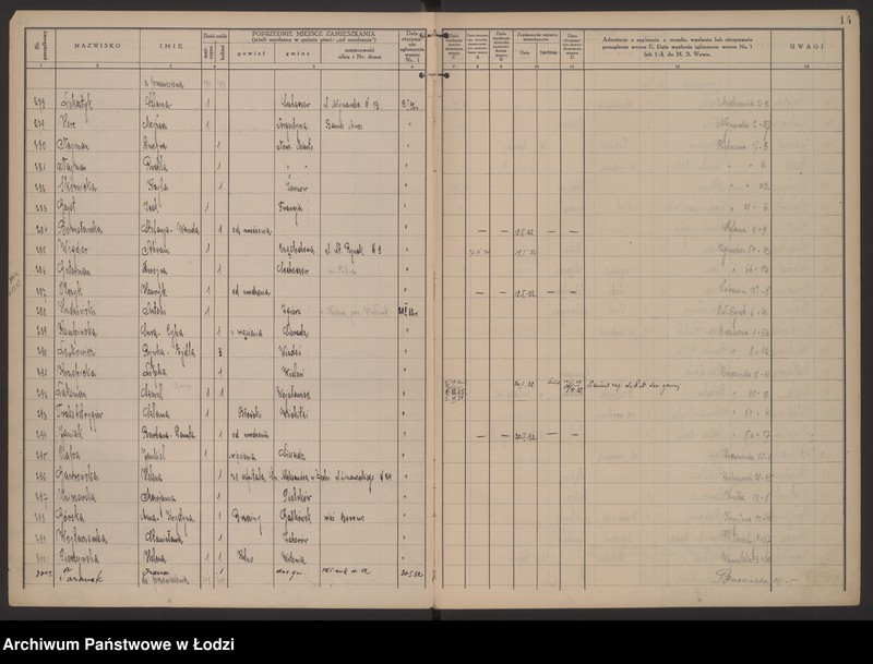 Obraz 17 z jednostki "Księga kontroli ruchu ludności (rejestr osób przybywających do gminy) Łódź, komisariat III, nr 1-4543"