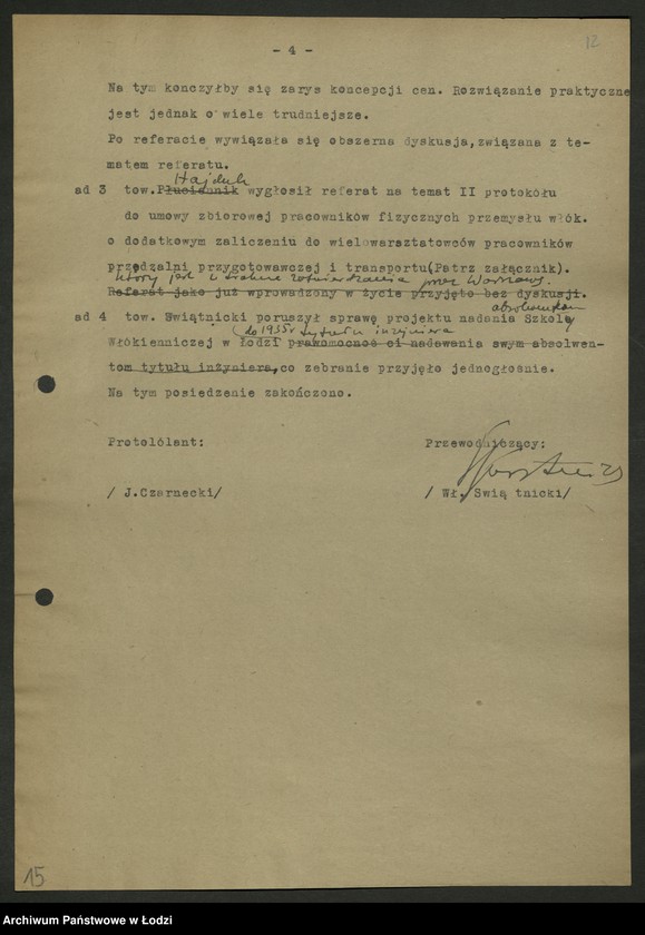 Obraz 13 z jednostki "Sekcja Włókiennicza-protokoły posiedzeń, sprawozdania"