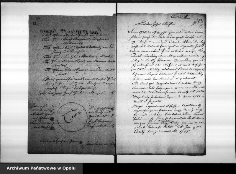 Obraz 20 z jednostki "Die im Jahre 1818 erfolgte Abnahme und Wiederaufsetzung des Knopfes auf dem hiesigen Rathaus - Thurme so wie die darinn gefundenen als auch jetzt wiederum hieneingethanen Nachrichten Vol. X"