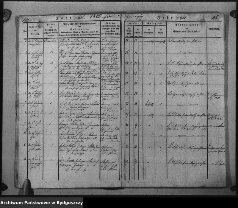 image.from.unit.number "Verzeichniss der Getrauten aus der evangel. Stadt- und Landgemeinde von Inowrazlaw Jahr 1818 bis incl. 1825"