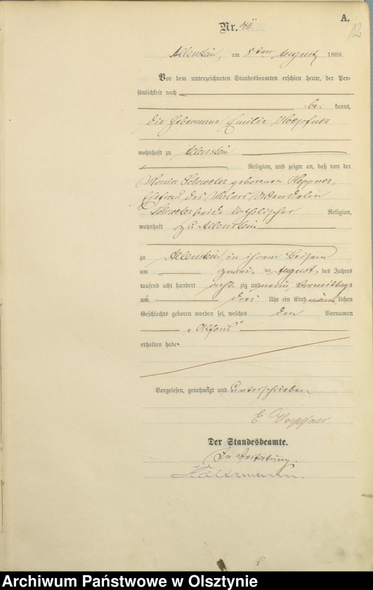 image.from.unit.number "Geburts-Haupt-Register Tom II,Nr 401 - 727"