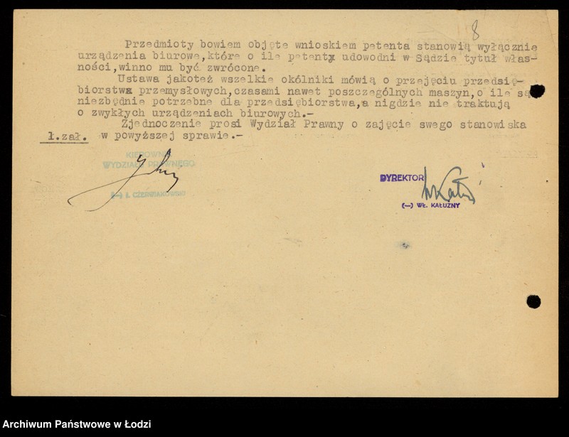 Obraz 10 z jednostki "[Korespondencja w sprawie reprywatyzacji urządzeń biurowych Fabryki Termometrów oraz lokalu fabrycznego w Łodzi ul. Dowborczyków 37]"